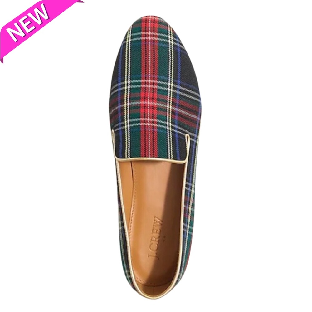 NWT J. Crew Stewart Plaid Tartan Smoking Slippers Loafers Flats Size 8.5 - Picture 2 of 8